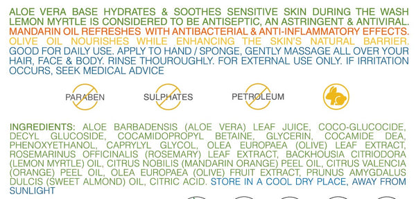 Lemon Myrtle (aloe base) Body Wash - eczema, sensitive & dry skins