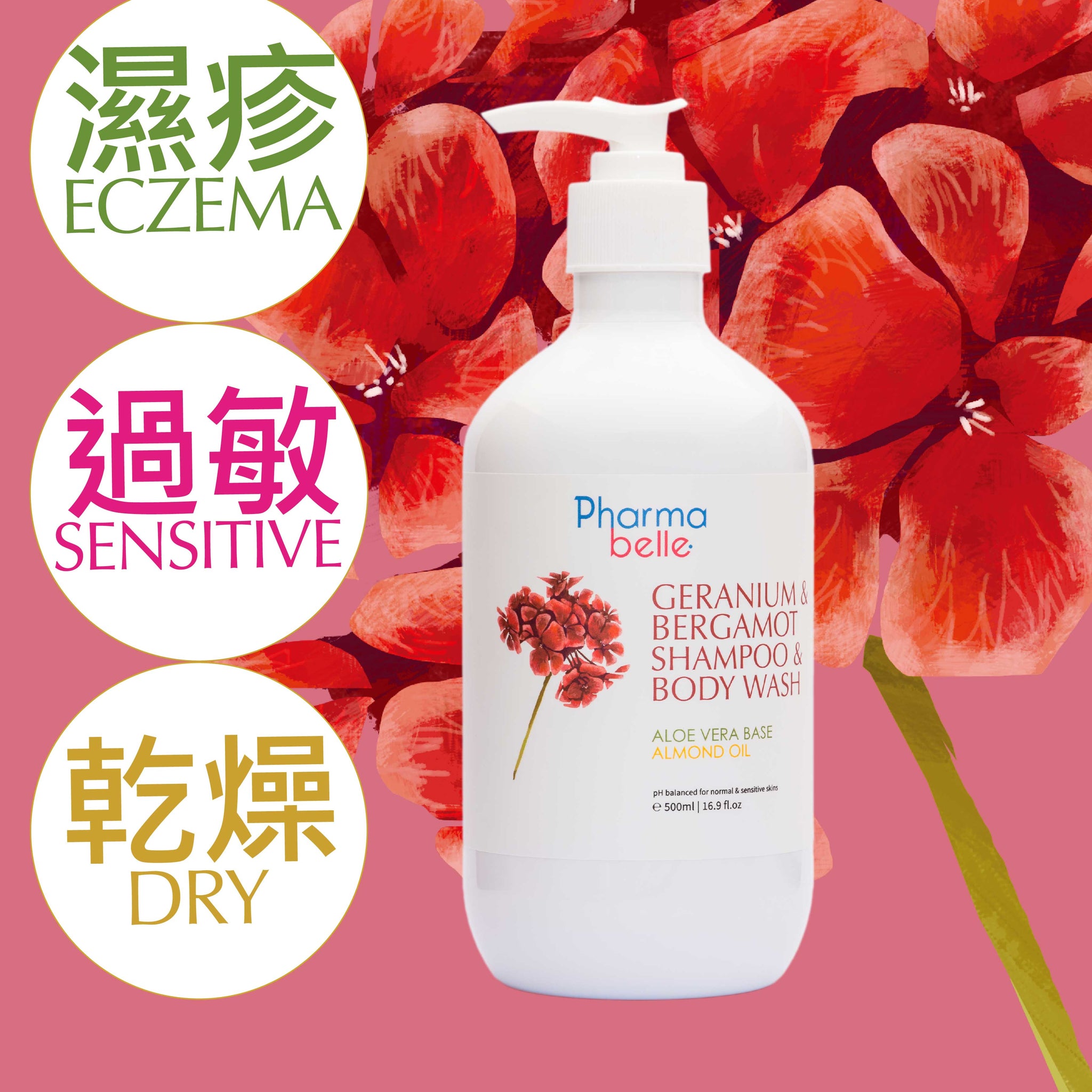 Geranium & Bergamot (aloe base) Body Wash - eczema, sensitive & dry skins
